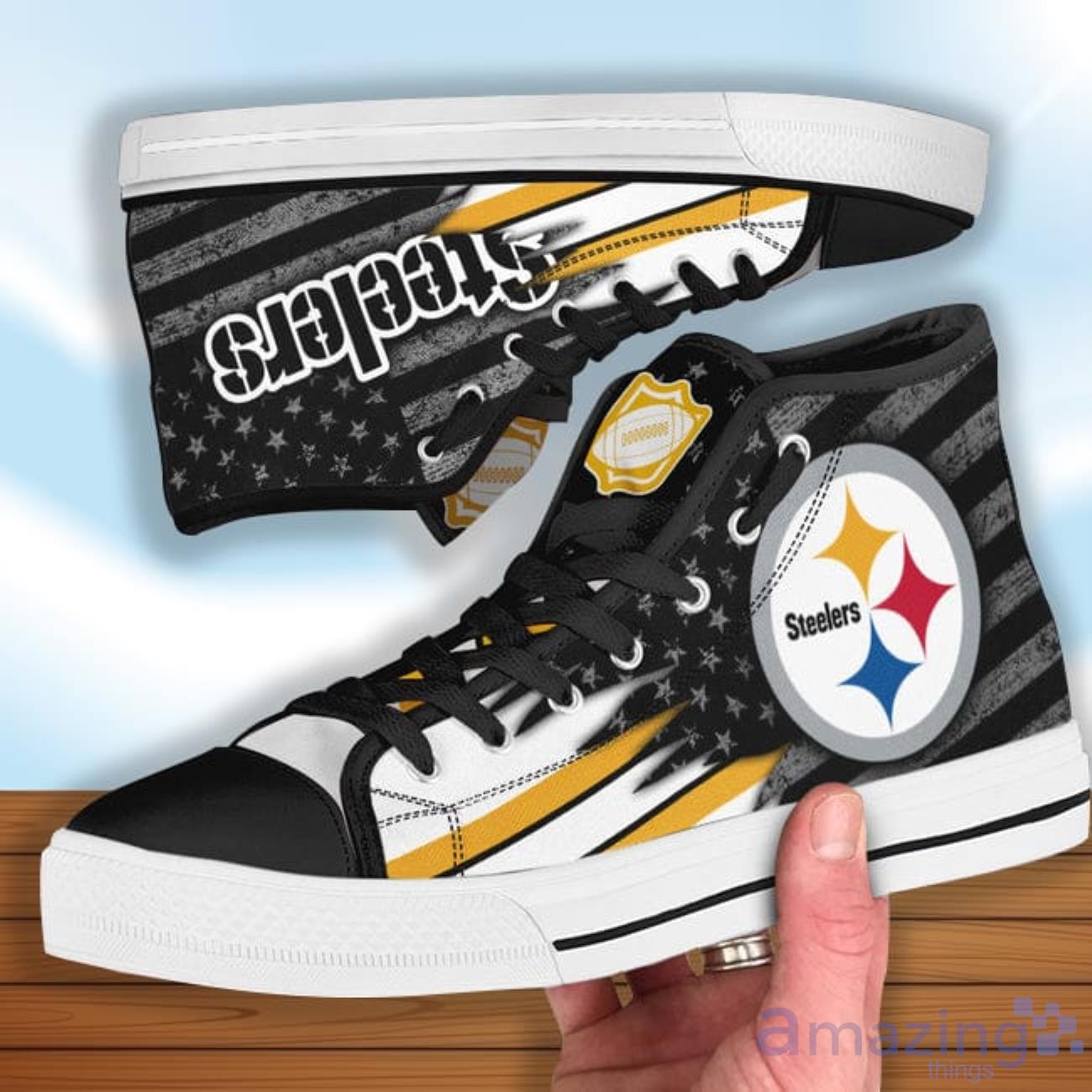 Pittsburgh Steelers High Top Shoes American Flag Sneakers image Pittsburgh Steelers High Top Shoes American Flag Sneakers Product Photo 2