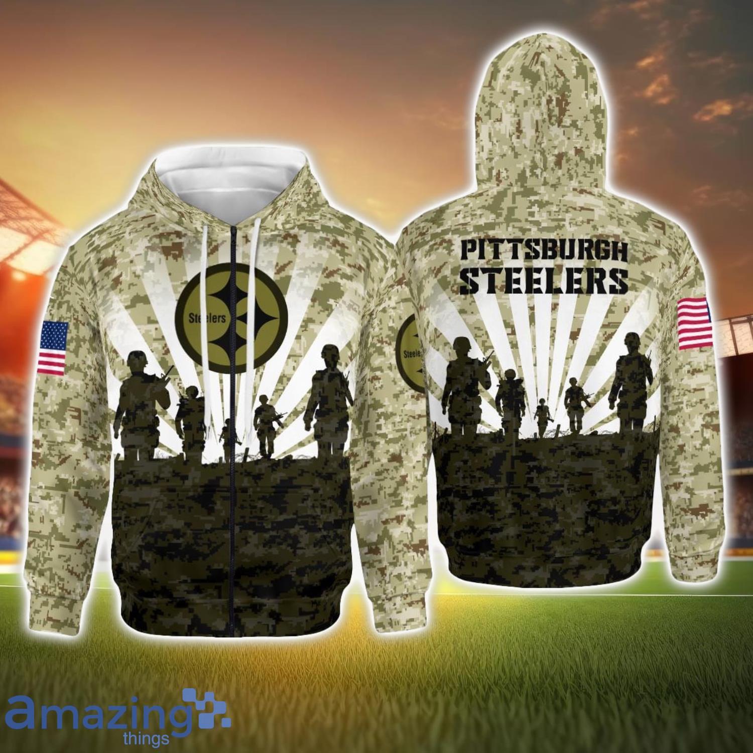 Pittsburgh Steelers Military All Over Printed 3D Hoodie image Pittsburgh Steelers Military All Over Printed 3D Hoodie Product Photo 1