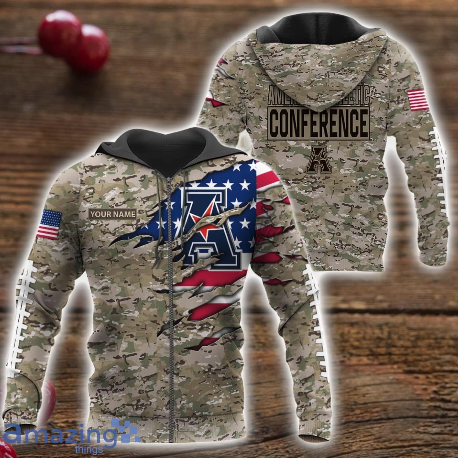 American Athletic Conference Custom Name Camo Pattern T Shirt Hoodie Sweatshirt Zipper Hoodie Father's Day Gift image American Athletic Conference Custom Name Camo Pattern T-Shirt Hoodie Sweatshirt Zipper Hoodie Father's Day Gift Product Photo 4