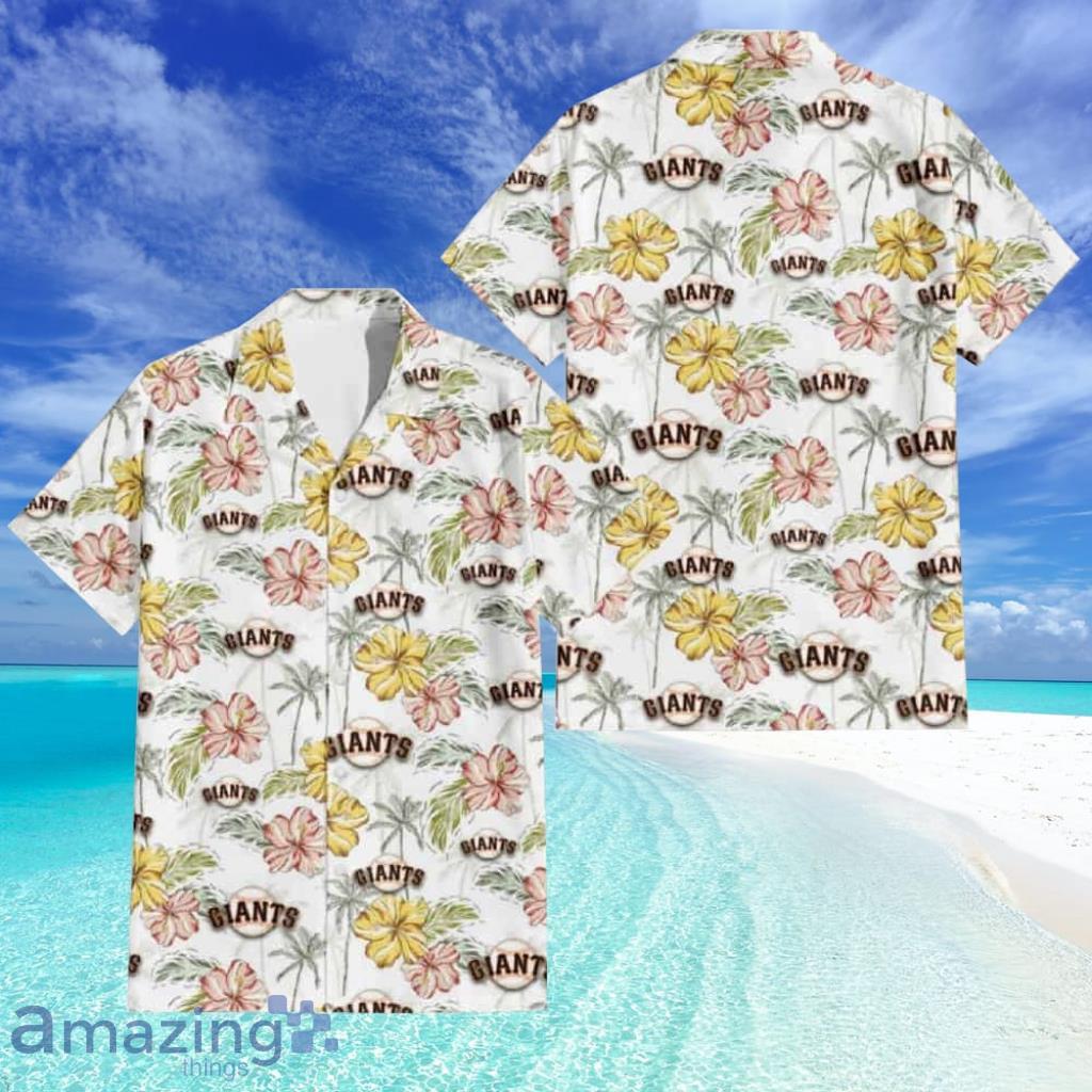 San Francisco Giants Sketch Red Yellow Coconut Tree White Hawaiian Shirt image San Francisco Giants Sketch Red Yellow Coconut Tree White Hawaiian Shirt Product Photo 1