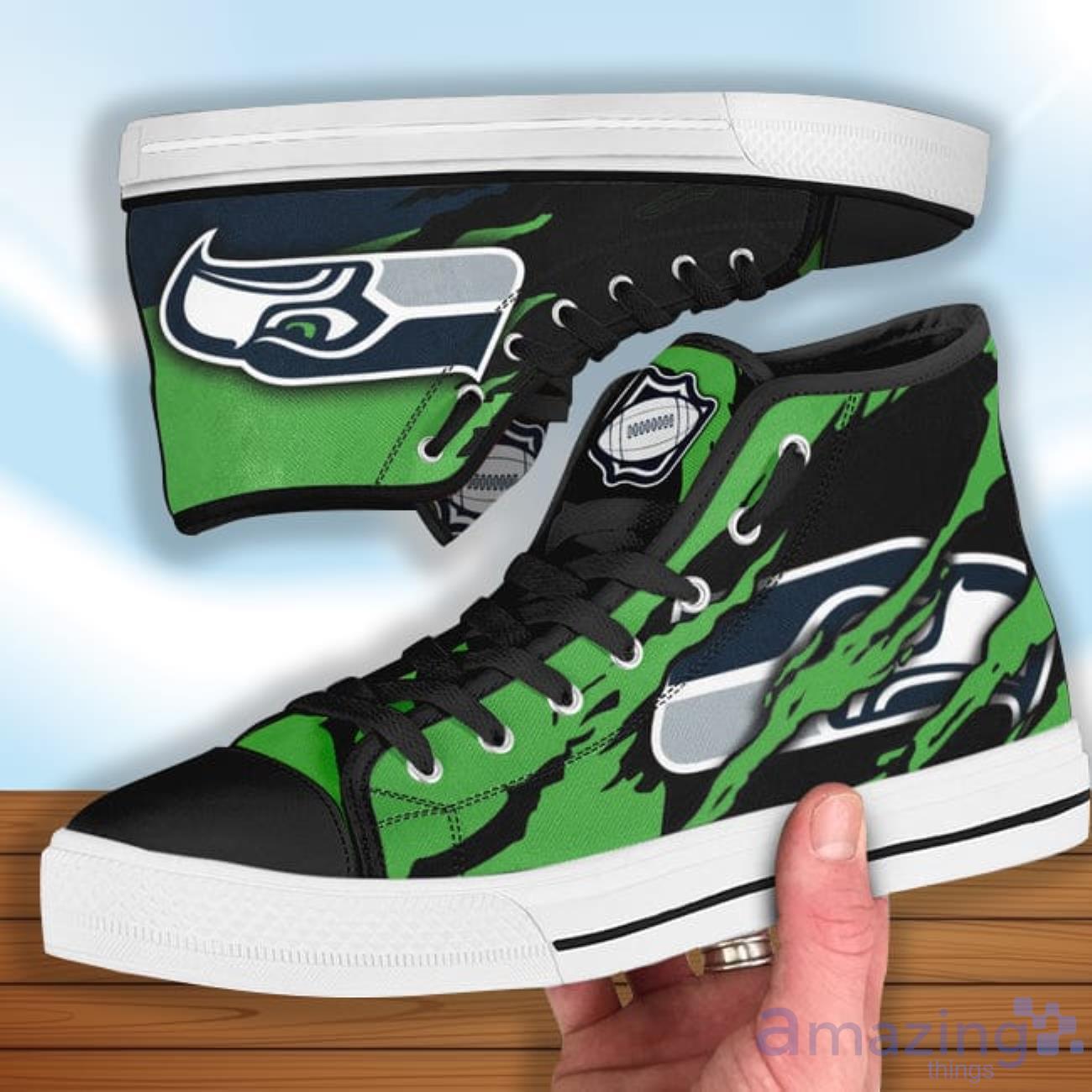 Seattle Seahawks High Top Shoes For Fans image Seattle Seahawks High Top Shoes For Fans Product Photo 2