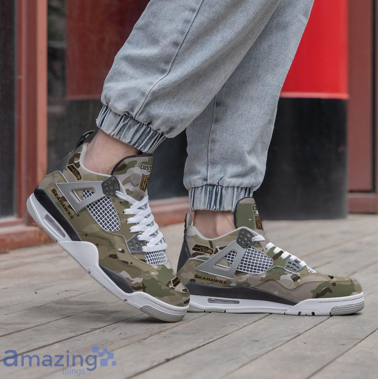 Seattle Seahawks NFL Camo Custom Name Air Jordan 4 For Fans image Seattle Seahawks NFL Camo Custom Name Air Jordan 4 For Fans Product Photo 2