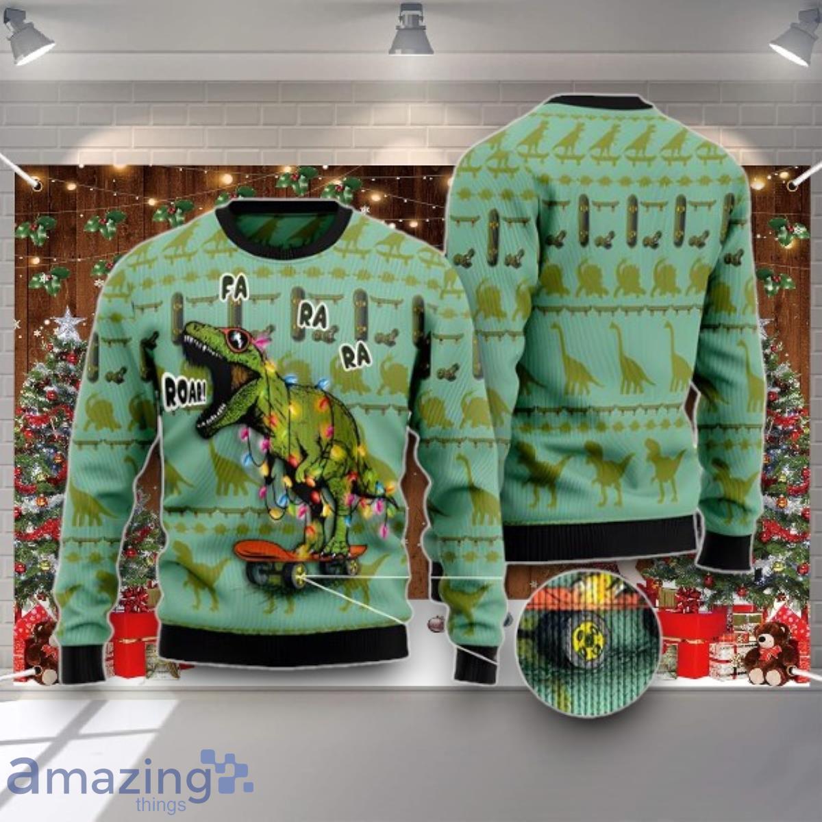 Skateboard Dinosaur Light Up Ugly Christmas Sweater Unique Gift For Men And Women Product Photo 1