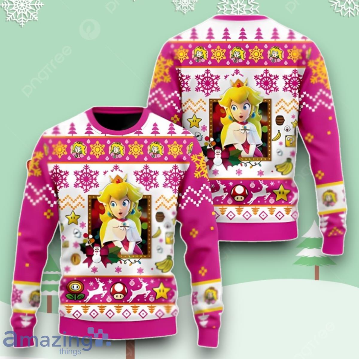 Super Mario Princess Ugly Christmas Sweater Best Gift image Super Mario Princess Ugly Christmas Sweater Best Gift Product Photo 1