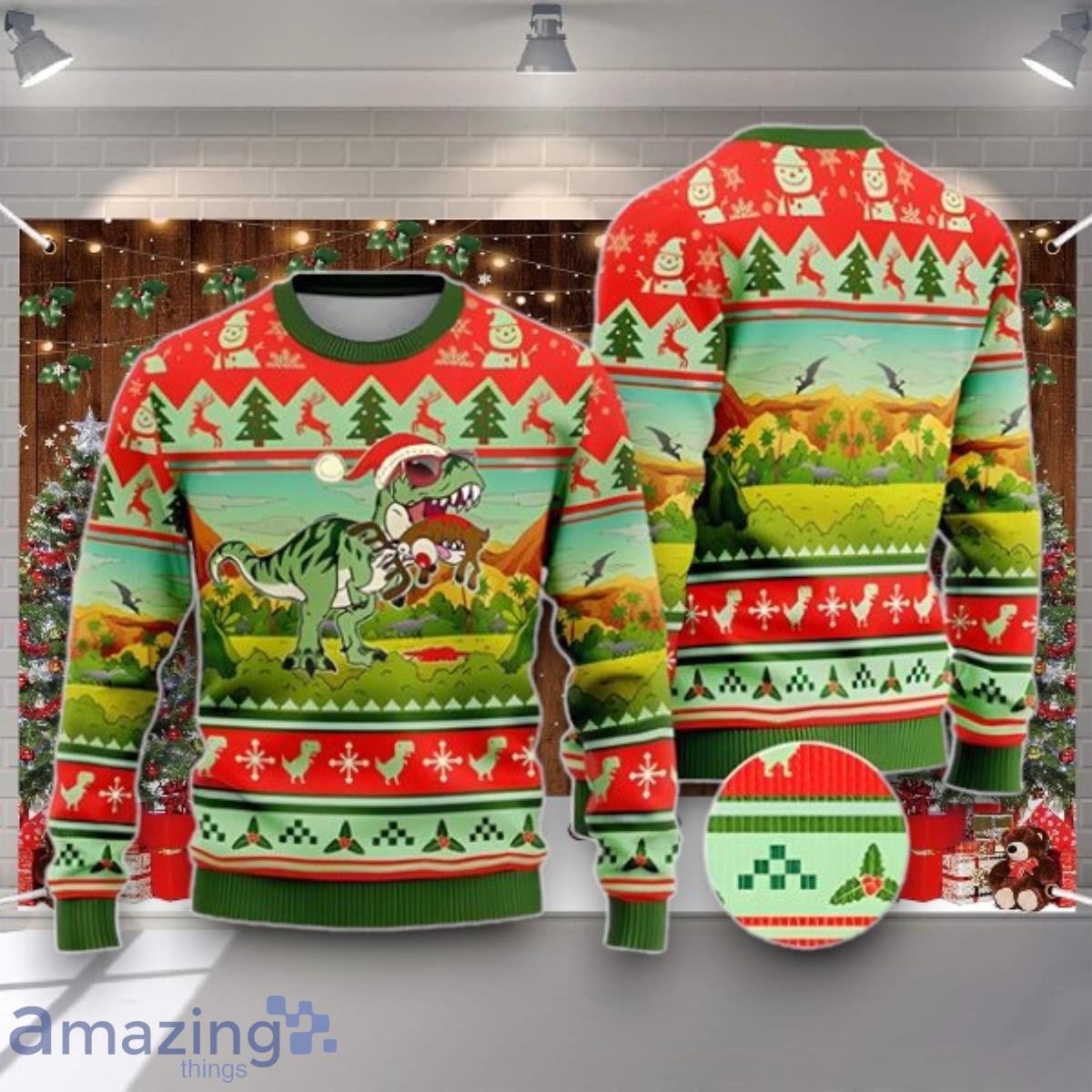 T-Rex Eating Reindeer Jumper Ugly Christmas Sweater Unique Gift For Men And Women Product Photo 1