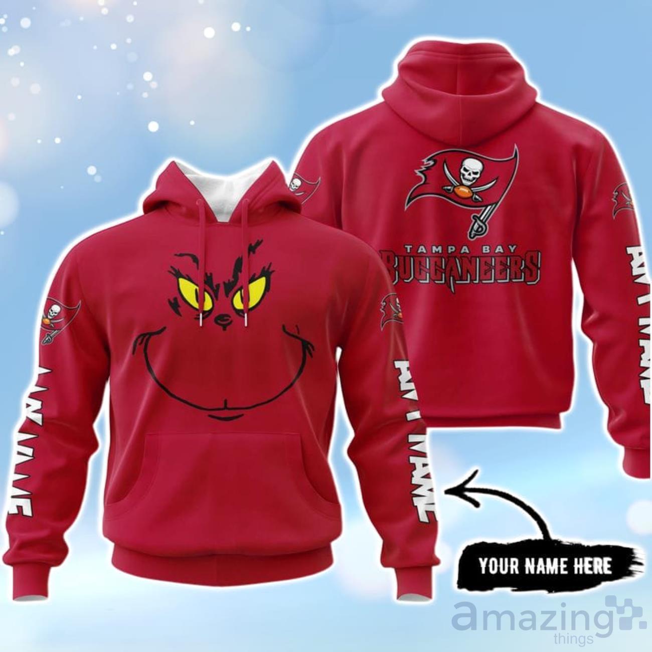 Tampa Bay Buccaneers Grinch Custom Name Hoodie For Men Women image Tampa Bay Buccaneers Grinch Custom Name Hoodie For Men Women Product Photo 1