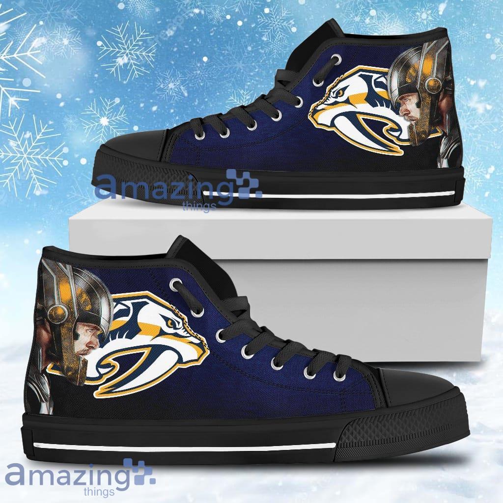 Thor Head Beside Nashville Predators High Top Shoes For Men And Women image Thor Head Beside Nashville Predators High Top Shoes For Men And Women Product Photo 1