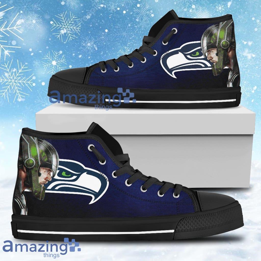 Thor Head Beside Seattle Seahawks High Top Shoes For Men And Women image Thor Head Beside Seattle Seahawks High Top Shoes For Men And Women Product Photo 1