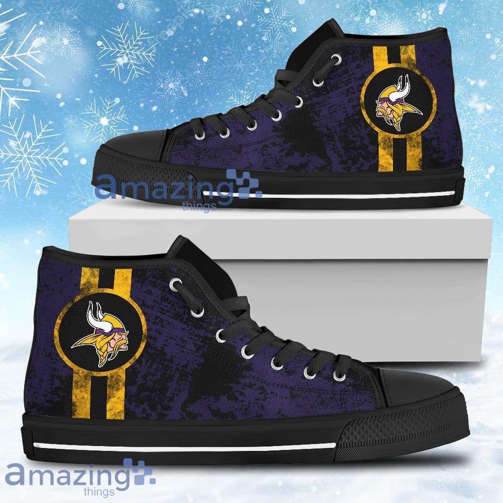Triple Stripe Bar Dynamic Minnesota Vikings High Top Shoes V1 For Men And Women image Triple Stripe Bar Dynamic Minnesota Vikings High Top Shoes V1 For Men And Women Product Photo 1