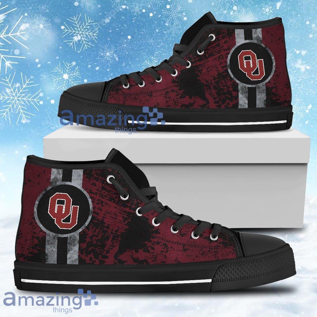 Triple Stripe Bar Dynamic Oklahoma Sooners High Top Shoes For Men And Women image Triple Stripe Bar Dynamic Oklahoma Sooners High Top Shoes For Men And Women Product Photo 1
