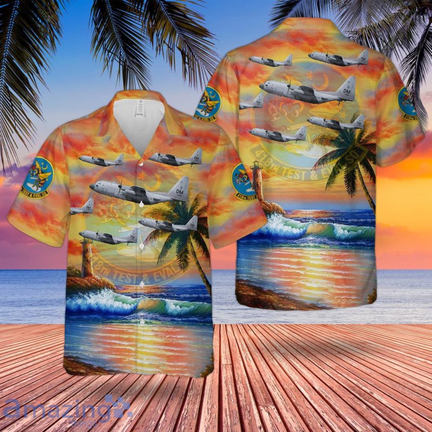 US Air Force 418th Test and Evaluation Squadron Lockheed EC 130H Compass Call Hawaiian Shirt 3D Printed Aloha Summer Shirt image US Air Force 418th Test and Evaluation Squadron Lockheed EC-130H Compass Call Hawaiian Shirt 3D Printed Aloha Summer Shirt Product Photo 1