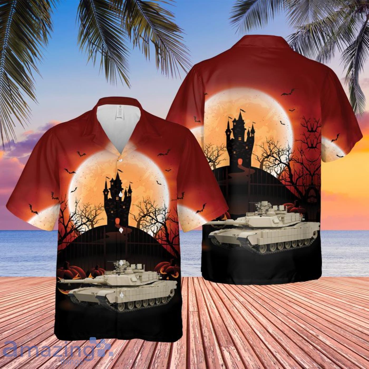 US Army M1 Abrams Halloween Hawaiian Shirt 3D Printed Aloha Summer Shirt image US Army M1 Abrams Halloween Hawaiian Shirt 3D Printed Aloha Summer Shirt Product Photo 1