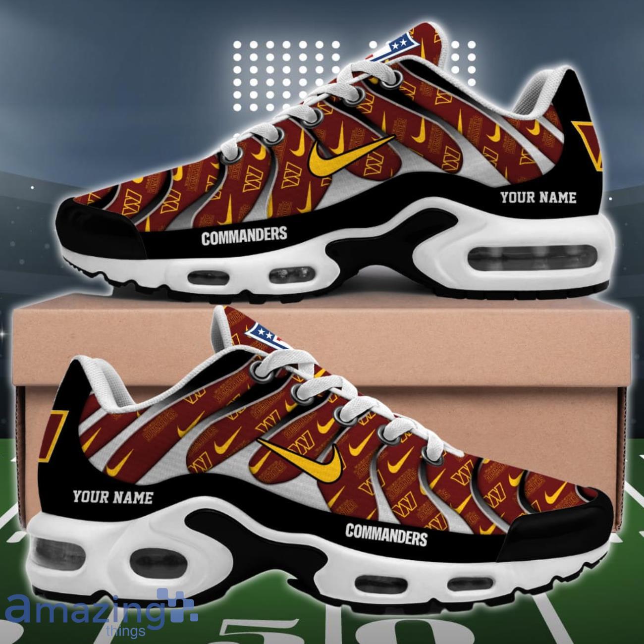 Washington Commanders NFL Pattern Swoosh Custom Name Air Cushion Sport Shoes image Washington Commanders NFL Pattern Swoosh Custom Name Air Cushion Sport Shoes Product Photo 2