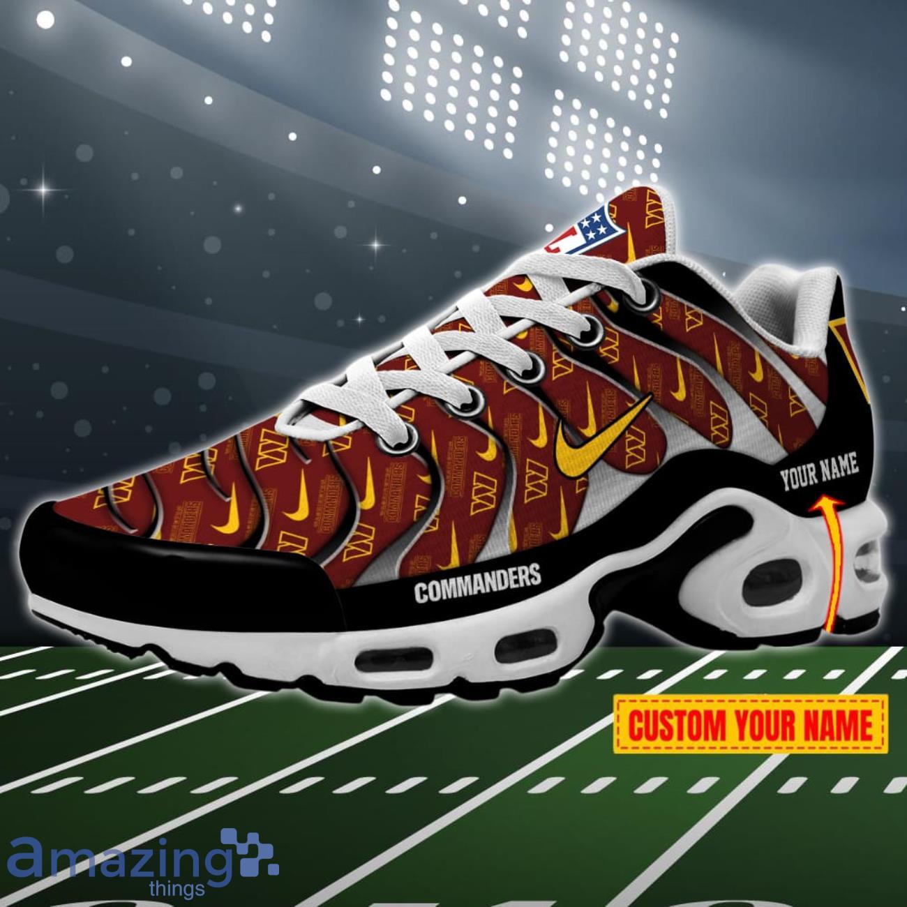 Washington Commanders NFL Pattern Swoosh Custom Name Air Cushion Sport Shoes image Washington Commanders NFL Pattern Swoosh Custom Name Air Cushion Sport Shoes Product Photo 1
