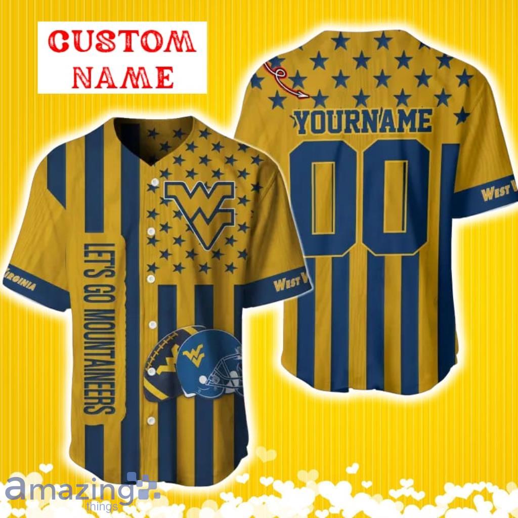West Virginia Mountaineers Custom Name And Number Slogan Baseball Jersey Shirt image West Virginia Mountaineers Custom Name And Number Slogan Baseball Jersey Shirt Product Photo 1