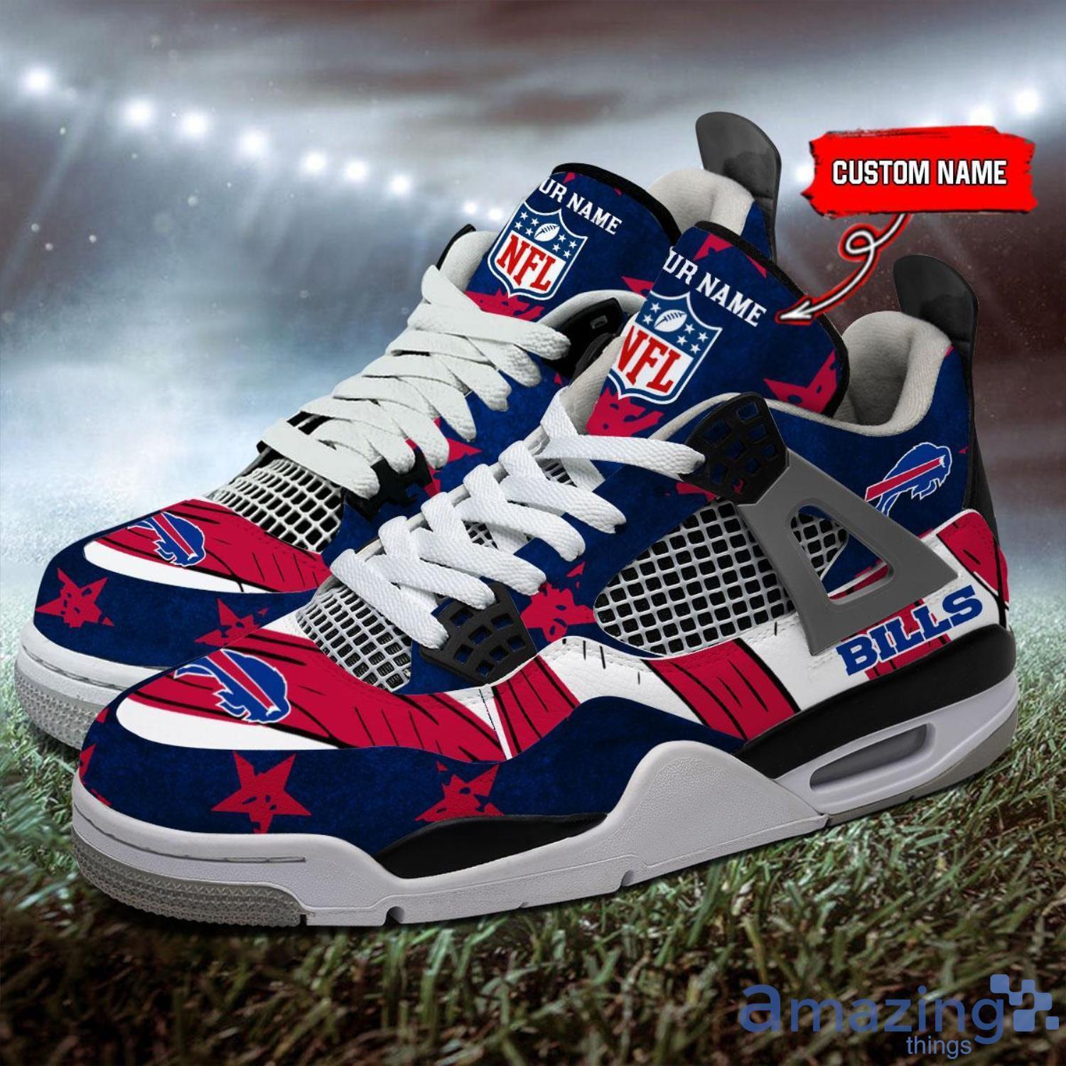 Personalized Name Buffalo Bills Personalized Air Jordan 4 Shoes Trending Men Women Sneakers New Design image Personalized Name Buffalo Bills Personalized Air Jordan 4 Shoes Trending Men Women Sneakers New Design Product Photo 1