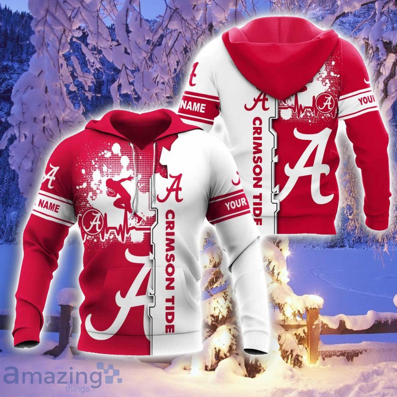Alabama Crimson Tide Custom Name 3D Hoodie Heartbeat Pattern For Fans image Alabama Crimson Tide Custom Name 3D Hoodie Heartbeat Pattern For Fans Product Photo 2