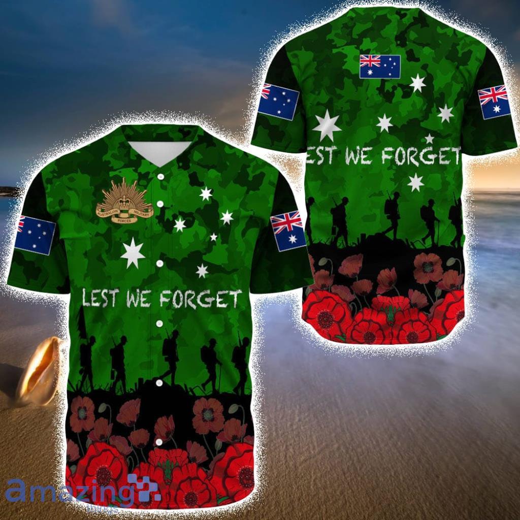 Australia Anzac Day Camouflage & Poppy Baseball Jersey Shirt image Australia Anzac Day Camouflage & Poppy Baseball Jersey Shirt Product Photo 1