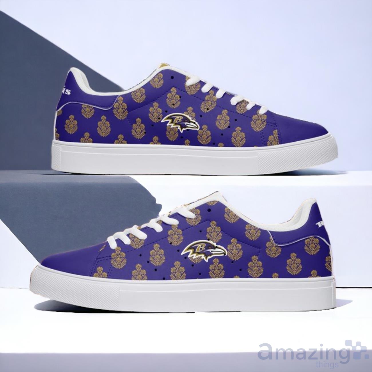 Baltimore Ravens Indian Floral Pattern Men's And Women's Skate Shoes image Baltimore Ravens Indian Floral Pattern Men's And Women's Skate Shoes