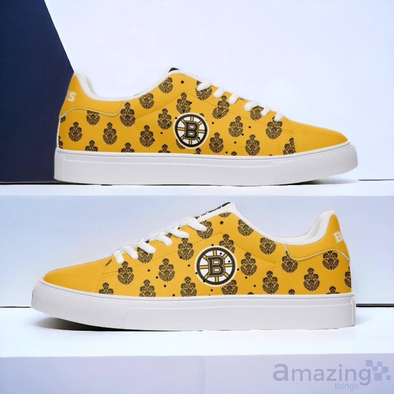 Boston Bruins Indian Floral Pattern Men's And Women's Skate Shoes image Boston Bruins Indian Floral Pattern Men's And Women's Skate Shoes