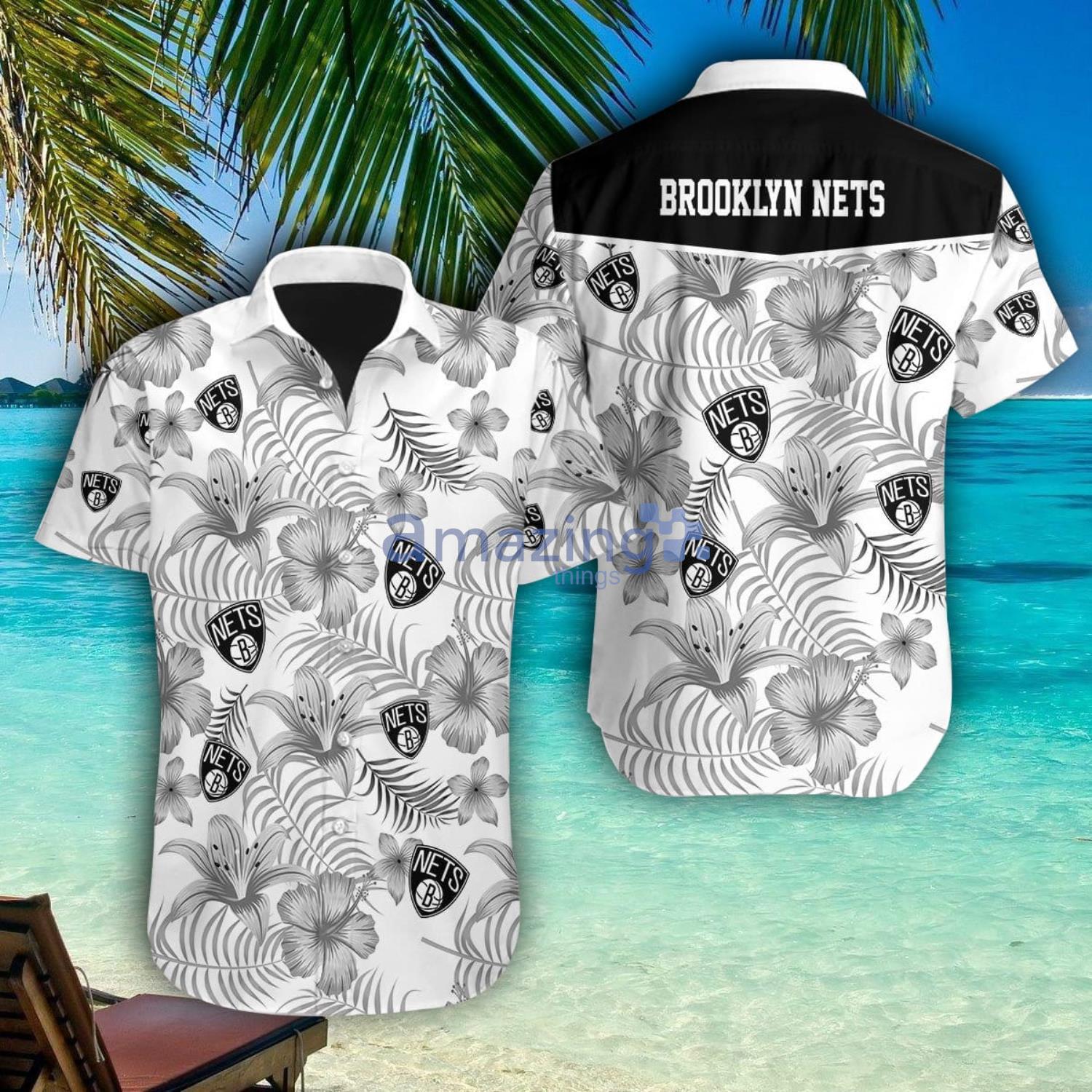 Brooklyn Nets Lily And Hibicus Flower Pattern Tropical Hawaiian Shirt Men Women Beach Shirt image Brooklyn Nets Lily And Hibicus Flower Pattern Tropical Hawaiian Shirt Men Women Beach Shirt Product Photo 1