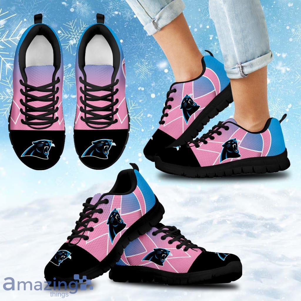 Carolina Panthers Cancer Pink Ribbon Sneakers Shoes Gift For Big Fans image Carolina Panthers Cancer Pink Ribbon Sneakers Shoes Gift For Big Fans Product Photo 1