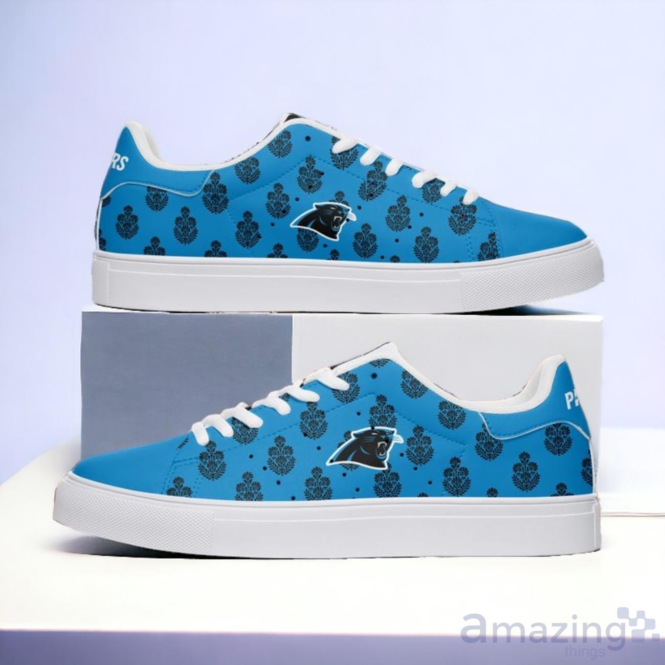 Carolina Panthers Indian Floral Pattern Men's And Women's Skate Shoes image Carolina Panthers Indian Floral Pattern Men's And Women's Skate Shoes