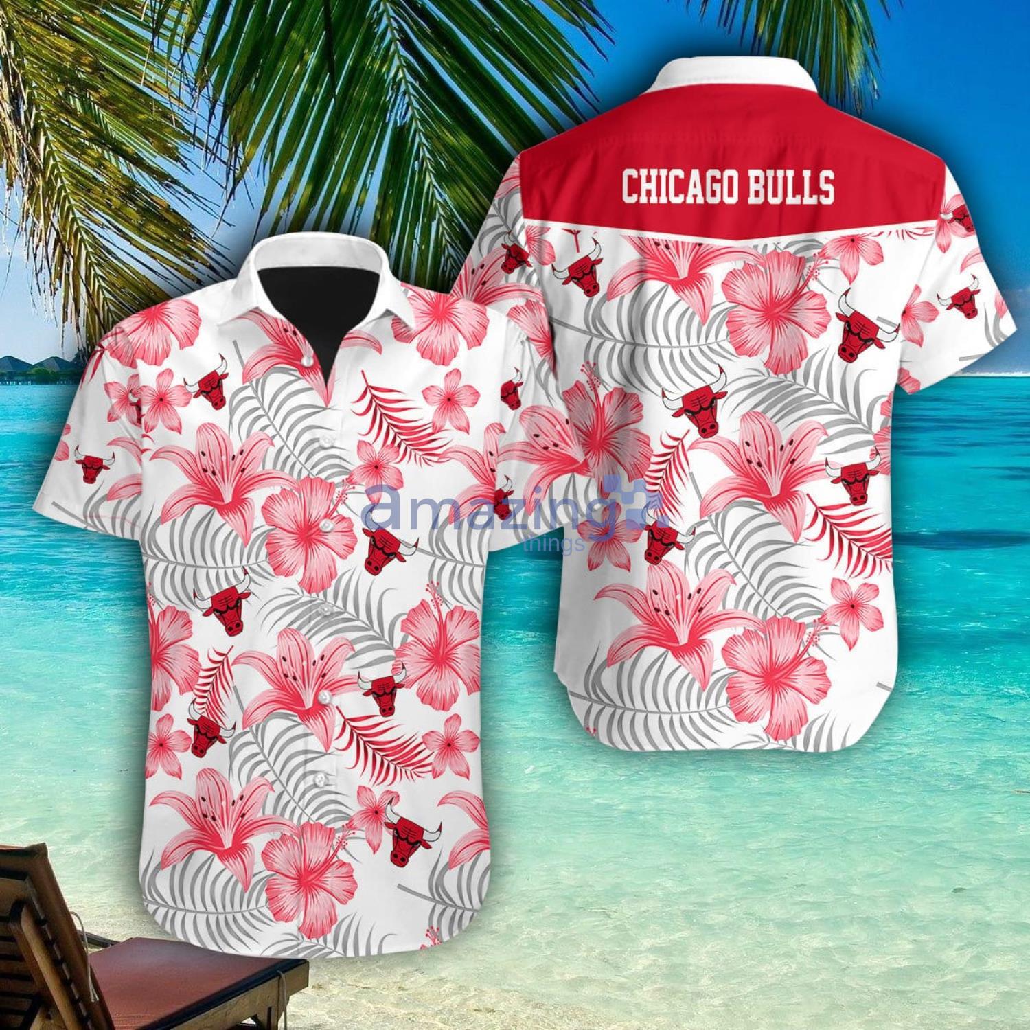Chicago Bulls Lily And Hibicus Flower Pattern Tropical Hawaiian Shirt Men Women Beach Shirt image Chicago Bulls Lily And Hibicus Flower Pattern Tropical Hawaiian Shirt Men Women Beach Shirt Product Photo 1
