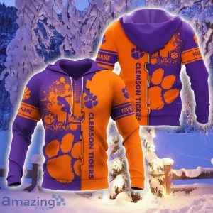 Clemson Tigers Custom Name 3D Hoodie Heartbeat Pattern For Fans Product Photo 2