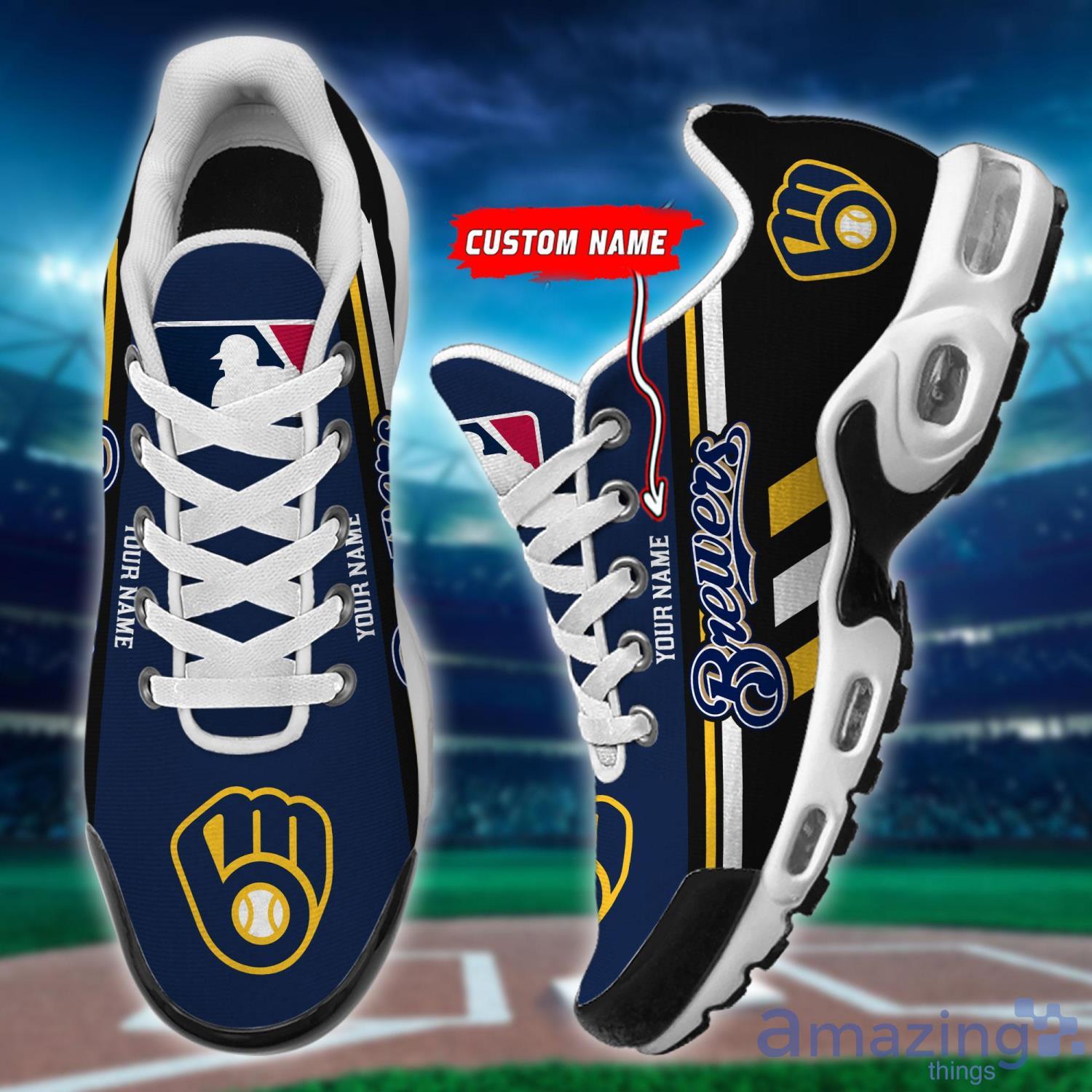 Custom Name Big Fans Milwaukee Brewers Air Cushion Sport Shoes For Men And Women Trendy Sneakers image Custom Name Big Fans Milwaukee Brewers Air Cushion Sport Shoes For Men And Women Trendy Sneakers Product Photo 1