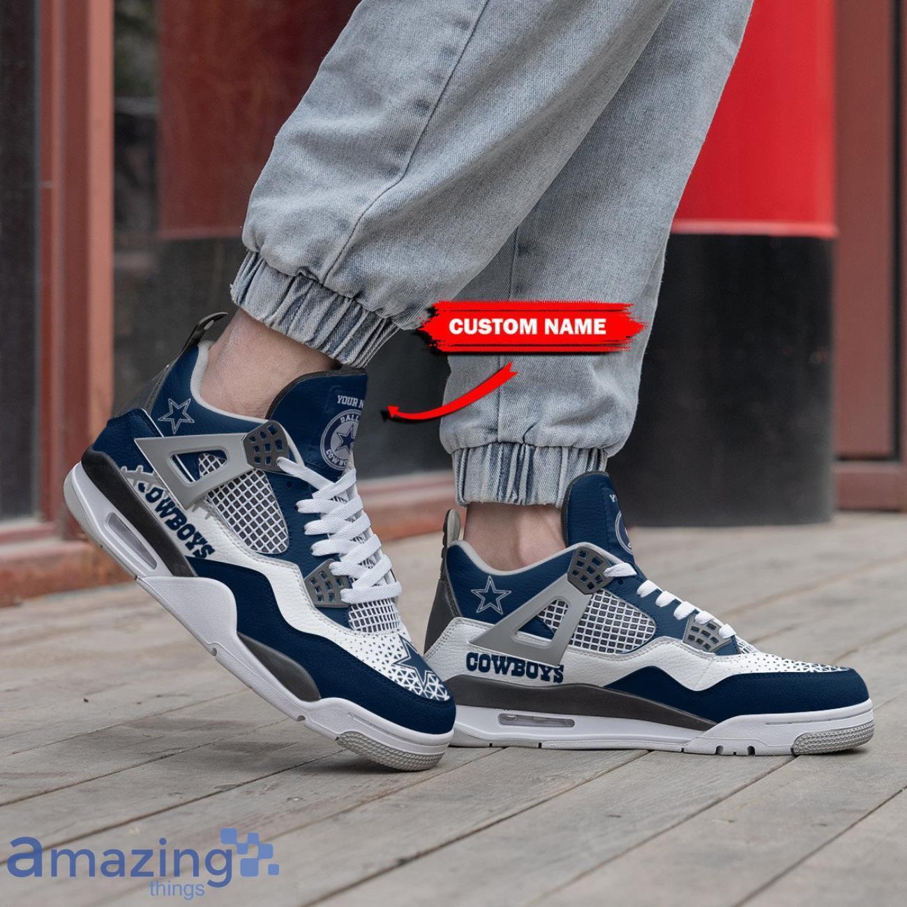 Dallas Cowboys Personalized Name Air Jordan 4 Sneakers Men Women Sneakers Team Shoes image Dallas Cowboys Personalized Name Air Jordan 4 Sneakers Men Women Sneakers Team Shoes Product Photo 2