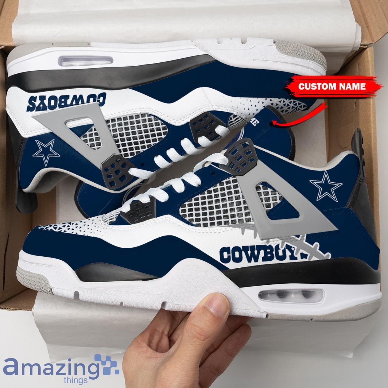 Dallas Cowboys Personalized Name Air Jordan 4 Sneakers Men Women Sneakers Team Shoes image Dallas Cowboys Personalized Name Air Jordan 4 Sneakers Men Women Sneakers Team Shoes Product Photo 1