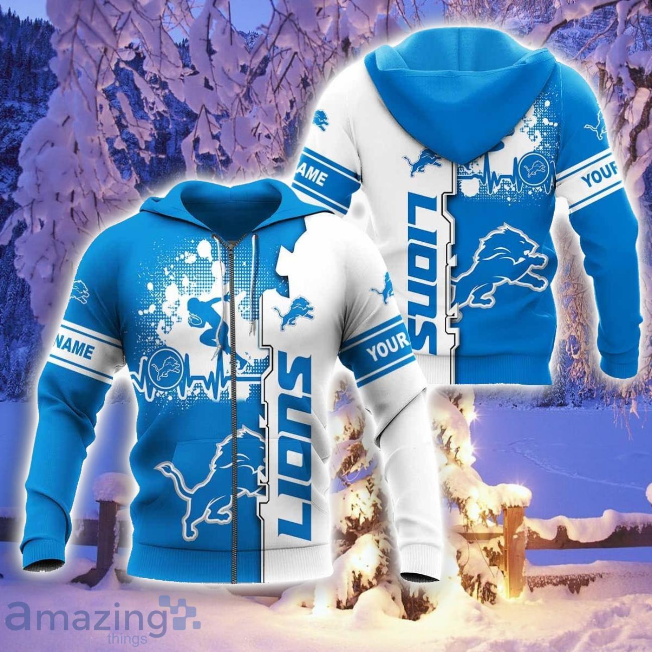 Detroit Lions Custom Name 3D Hoodie Heartbeat Pattern For Fans Product Photo 1