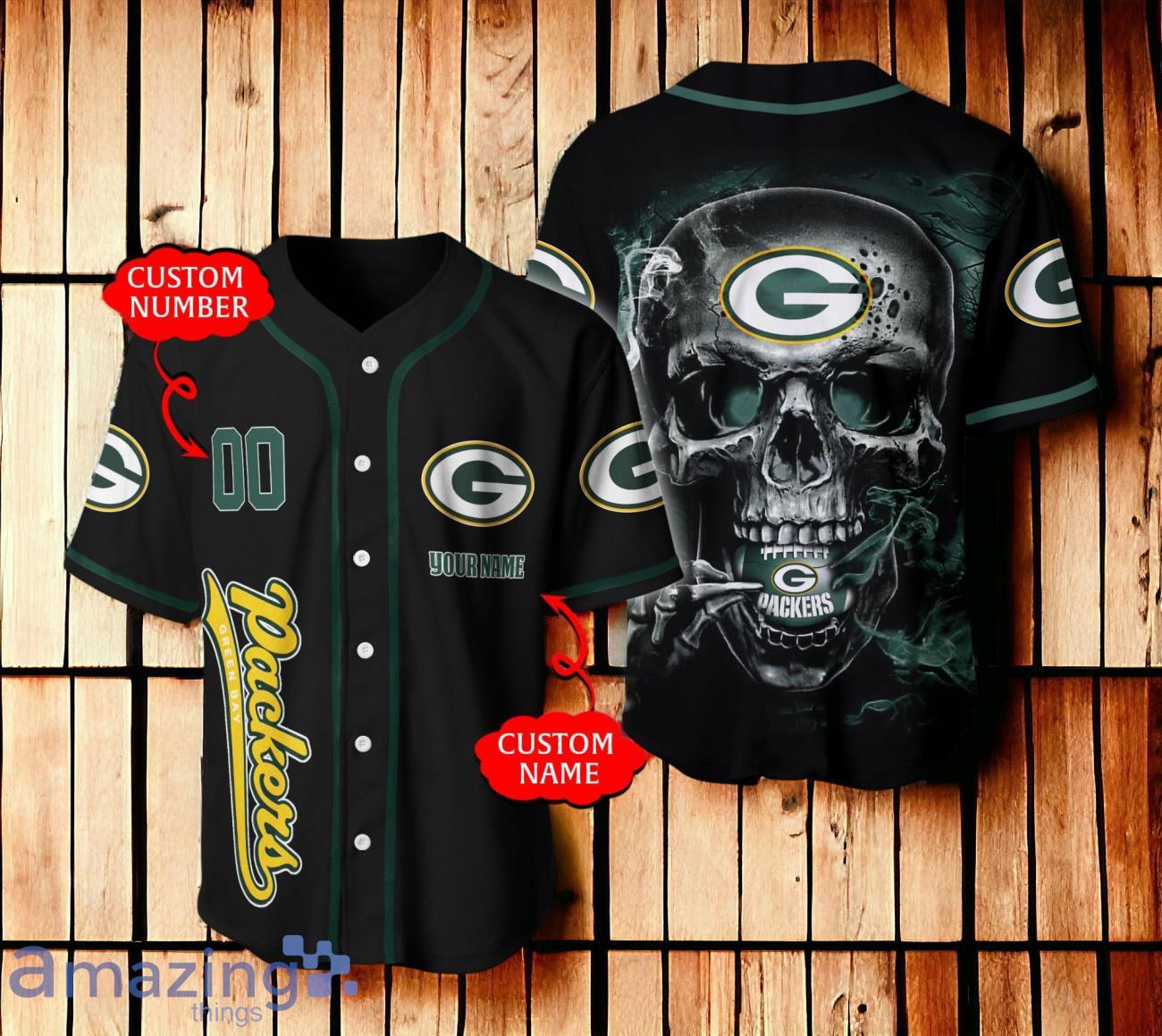 Green Bay Packers NFL 3D Skull Baseball Jersey For Fans Custom Number & Name image Green Bay Packers NFL 3D Skull Baseball Jersey For Fans Custom Number & Name Product Photo 1