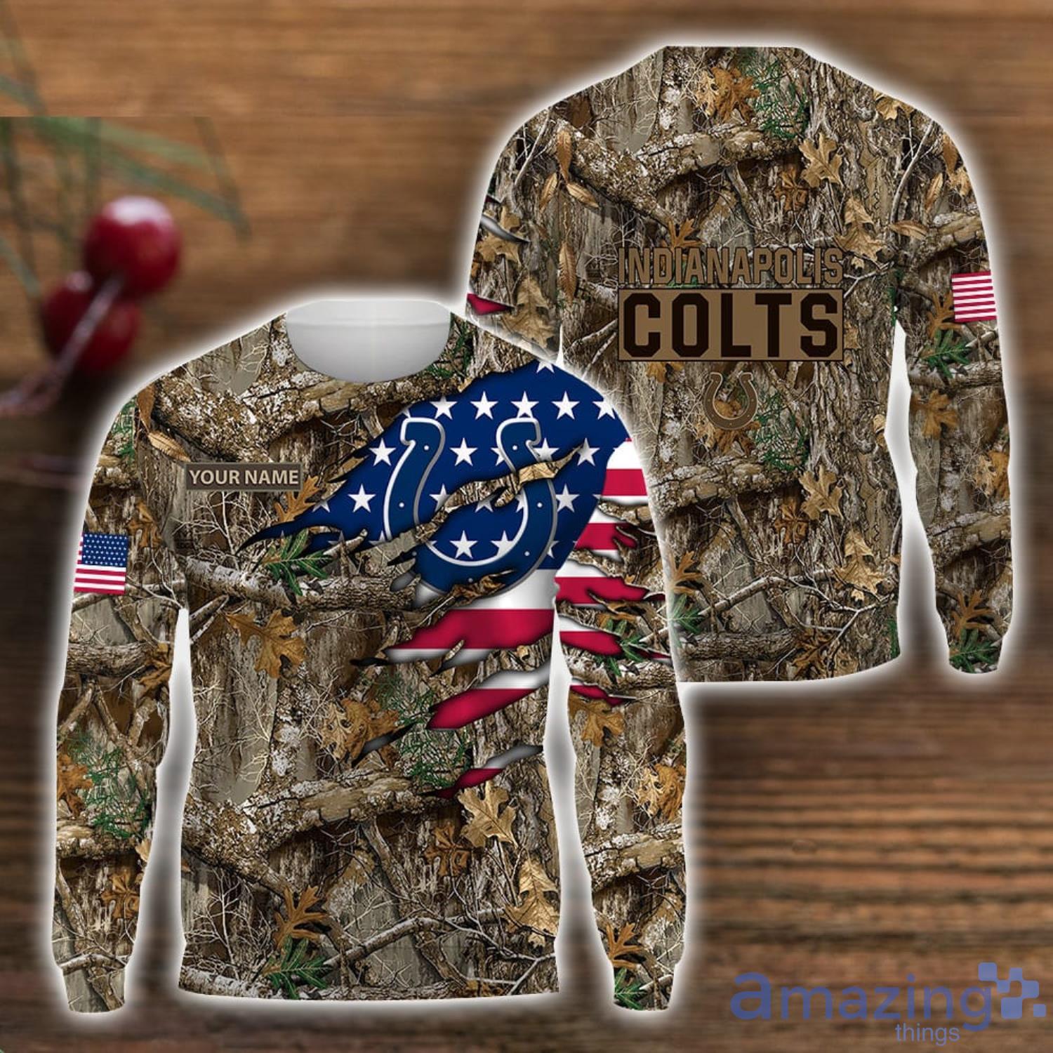 Indianapolis Colts 3D Printed T Shirt Hoodie Sweatshirt Camo Hunting Perfect Gift Custom Name For Fans image Indianapolis Colts 3D Printed T-Shirt Hoodie Sweatshirt Camo Hunting Perfect Gift Custom Name For Fans Product Photo 2