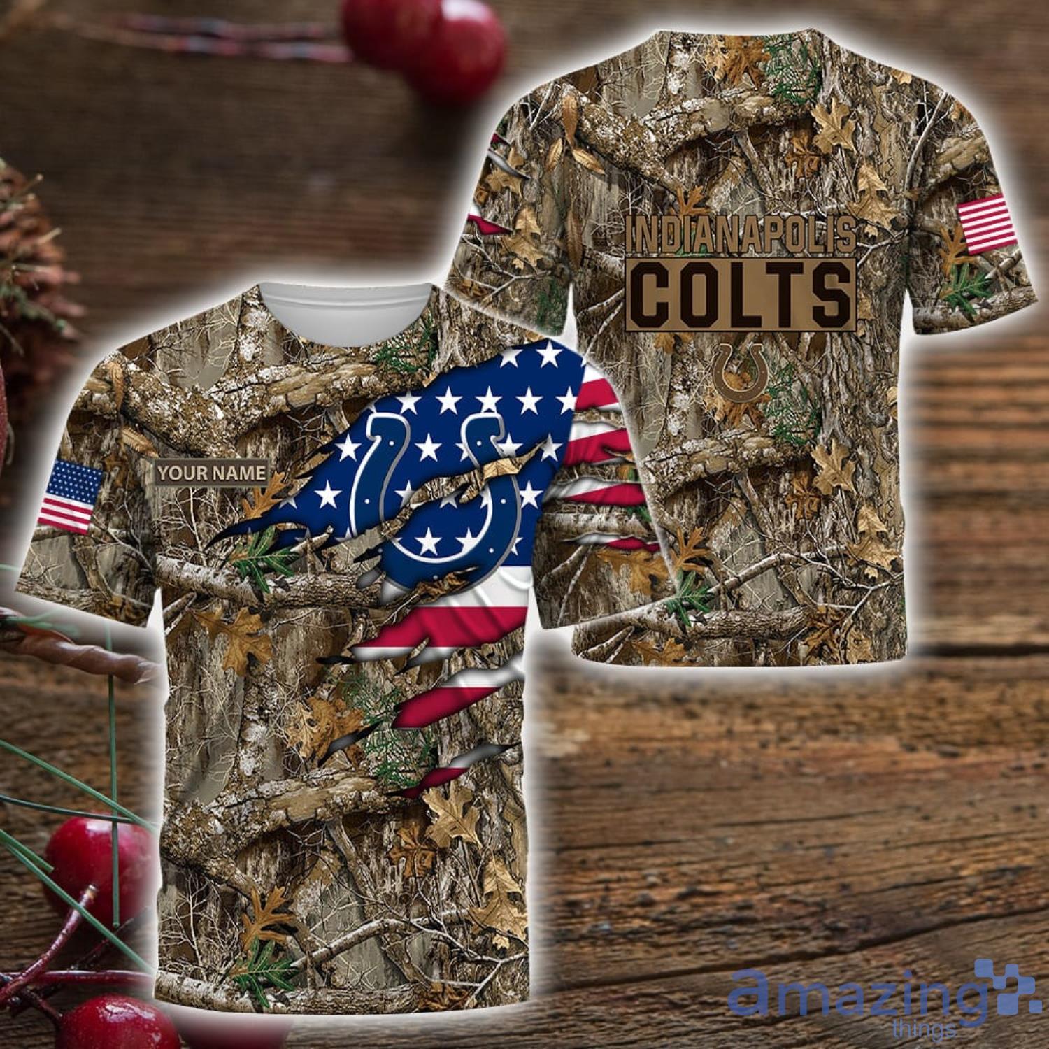 Indianapolis Colts 3D Printed T Shirt Hoodie Sweatshirt Camo Hunting Perfect Gift Custom Name For Fans image Indianapolis Colts 3D Printed T-Shirt Hoodie Sweatshirt Camo Hunting Perfect Gift Custom Name For Fans Product Photo 3