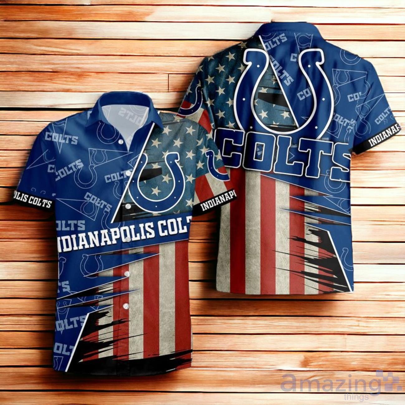 Indianapolis Colts American Flag Hawaiian Shirt 3D For Men Women image Indianapolis Colts American Flag Hawaiian Shirt 3D For Men Women Product Photo 1