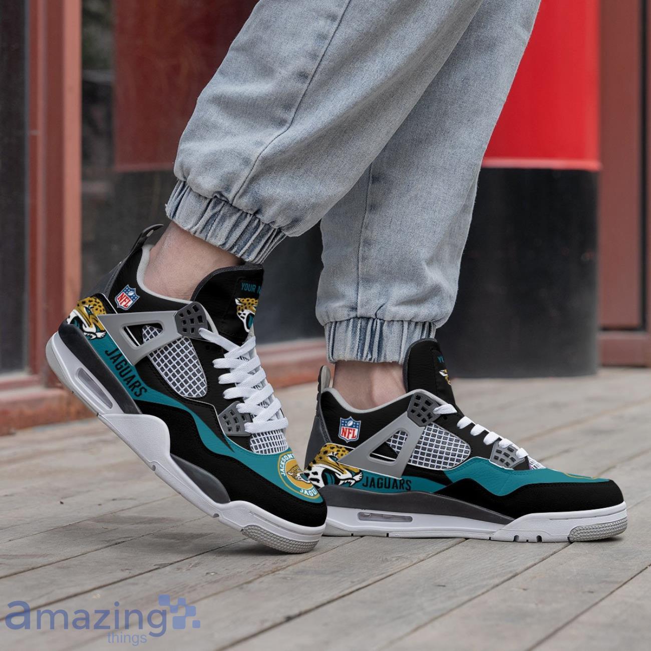 Jacksonville Jaguars Personalized Name Air Jordan 4 Sneakers Men Women Sneakers Custom Name image Jacksonville Jaguars Personalized Name Air Jordan 4 Sneakers Men Women Sneakers Custom Name Product Photo 2