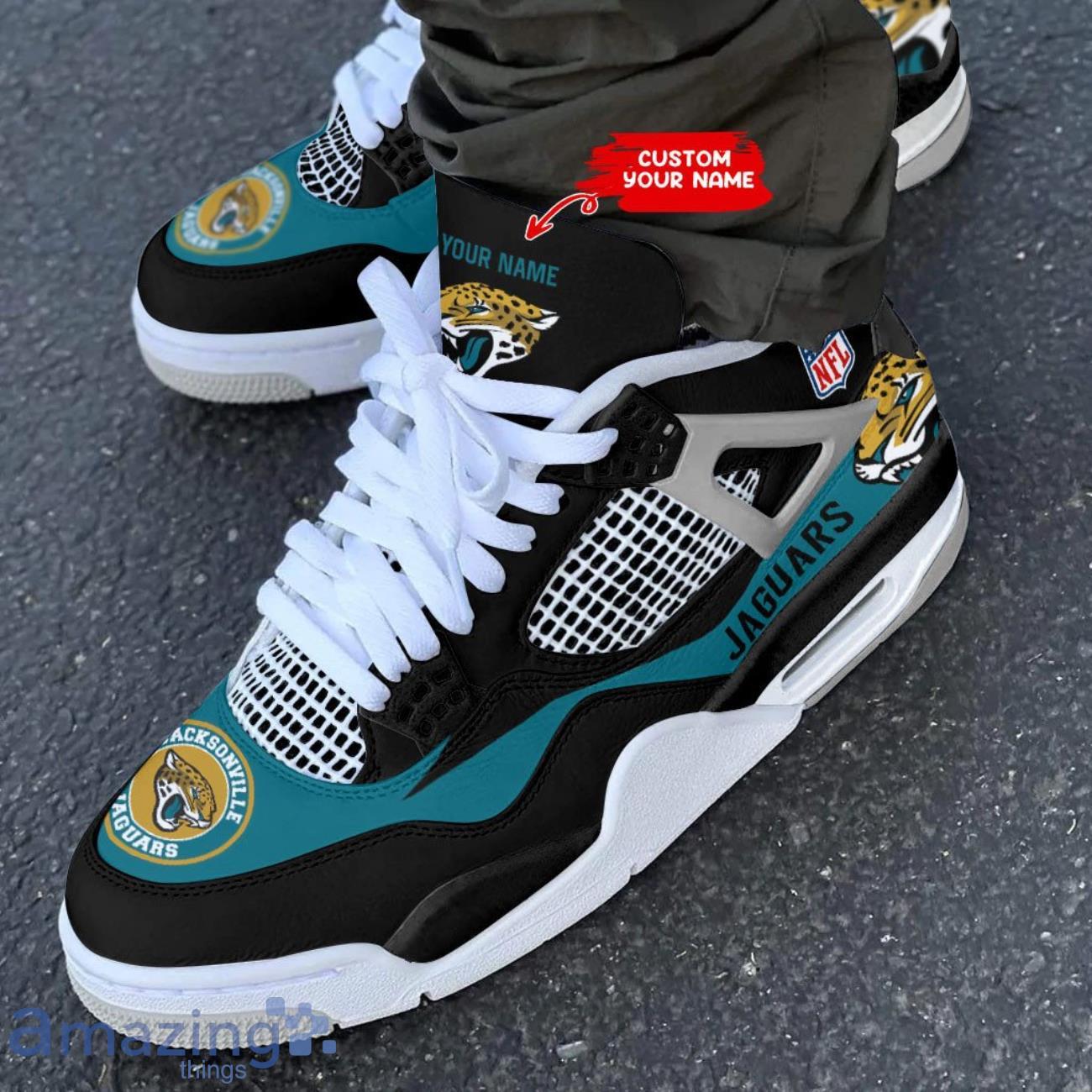 Jacksonville Jaguars Personalized Name Air Jordan 4 Sneakers Men Women Sneakers Custom Name image Jacksonville Jaguars Personalized Name Air Jordan 4 Sneakers Men Women Sneakers Custom Name Product Photo 3