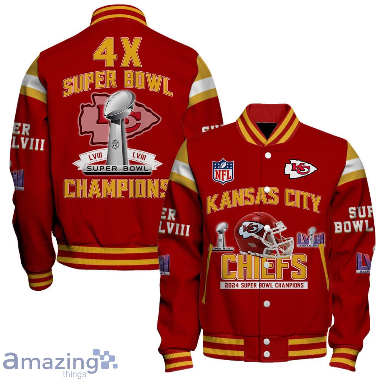Kansas City Chiefs 4th Super Bowl Champions Super Bowl LVIII Baseball Jacket image Kansas City Chiefs 4th Super Bowl Champions Super Bowl LVIII Baseball Jacket Product Photo 1