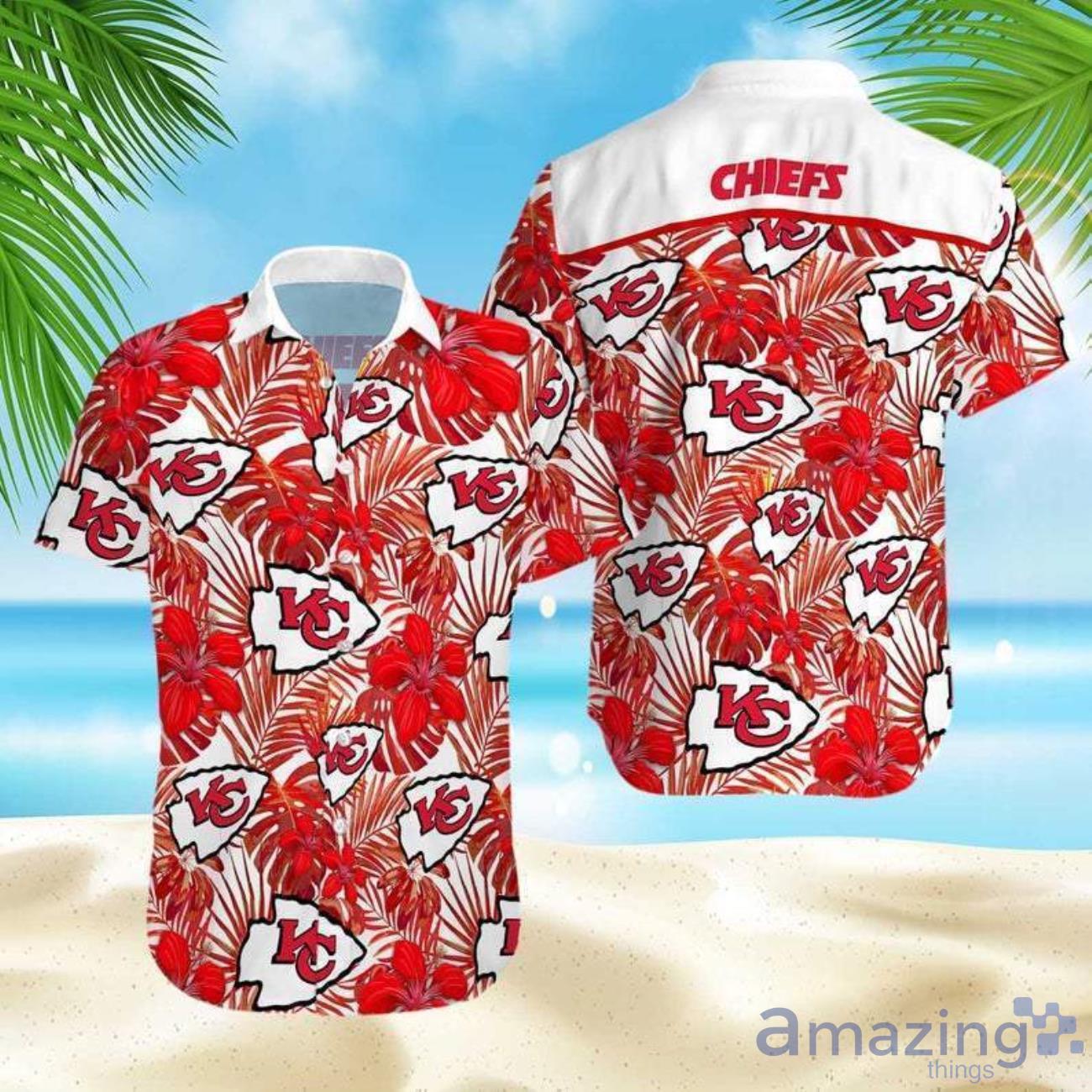 Kansas City Chiefs Red Flower Aloha Beach Gift 3D Hawaiian Shirt image Kansas City Chiefs Red Flower Aloha Beach Gift 3D Hawaiian Shirt Product Photo 1