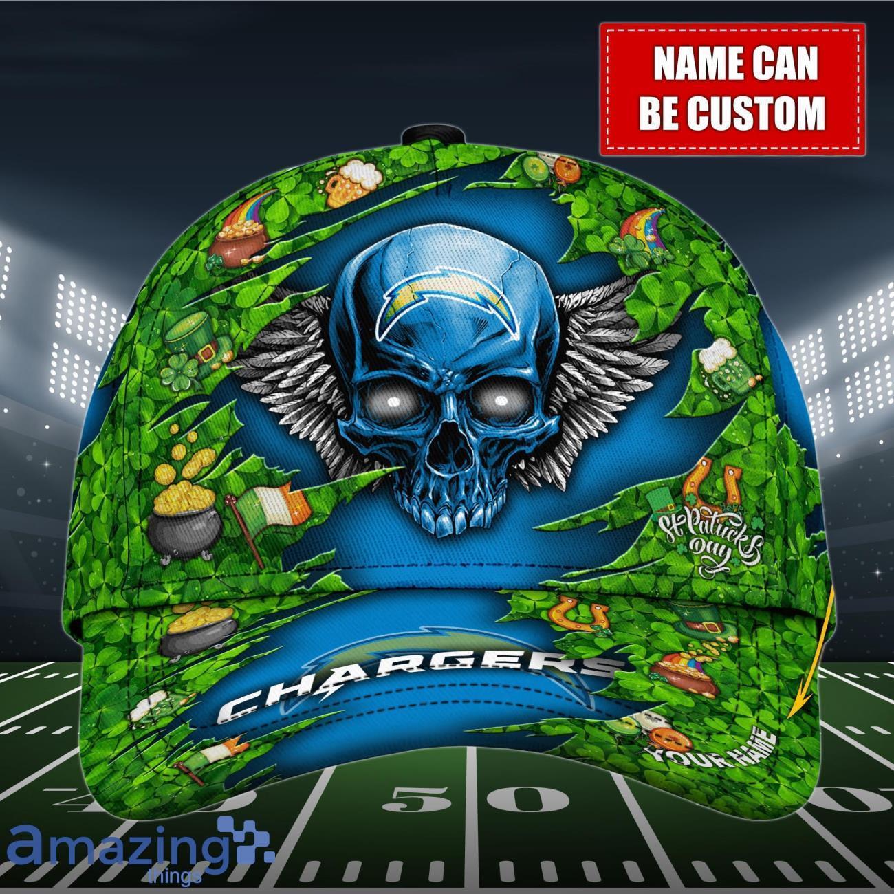 Los Angeles Chargers NFLNFL Cap 3D Skull Patrick's Day Custom Name For Men Women image Los Angeles Chargers NFLNFL Cap 3D Skull Patrick's Day Custom Name For Men Women