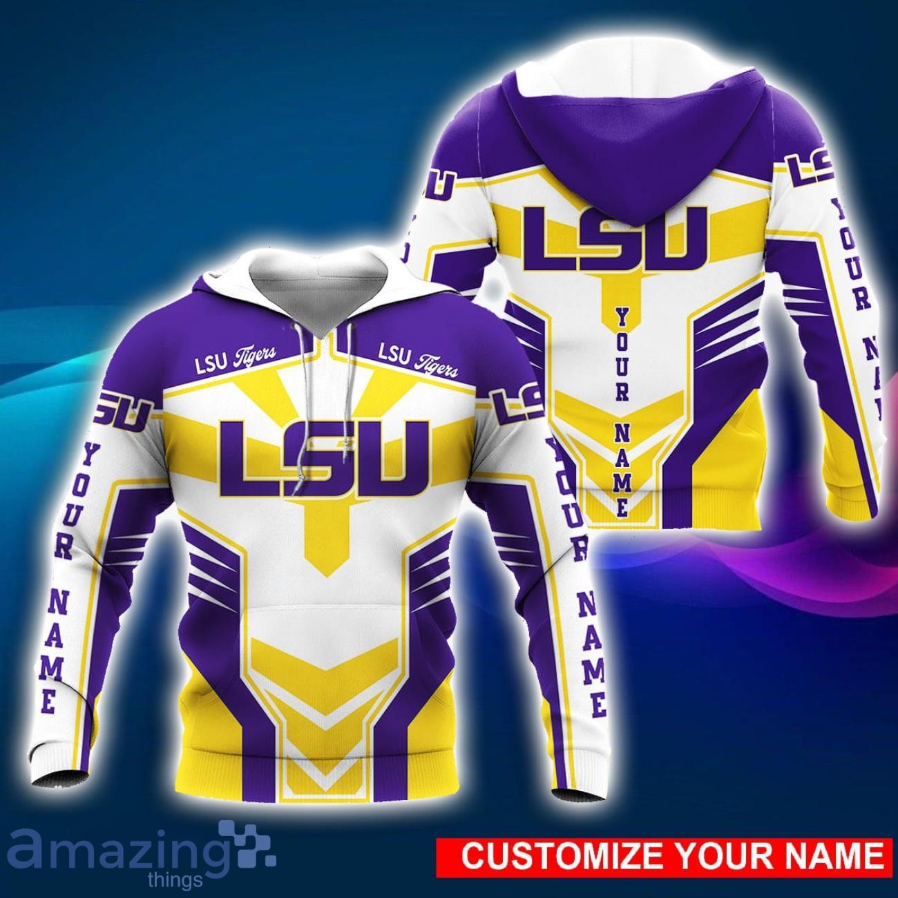 LSU Tigers 3D Hoodie All Over Printed Personalized Name Unisex Men Women Hoodie Sport Fans image LSU Tigers 3D Hoodie All Over Printed Personalized Name Unisex Men Women Hoodie Sport Fans Product Photo 2