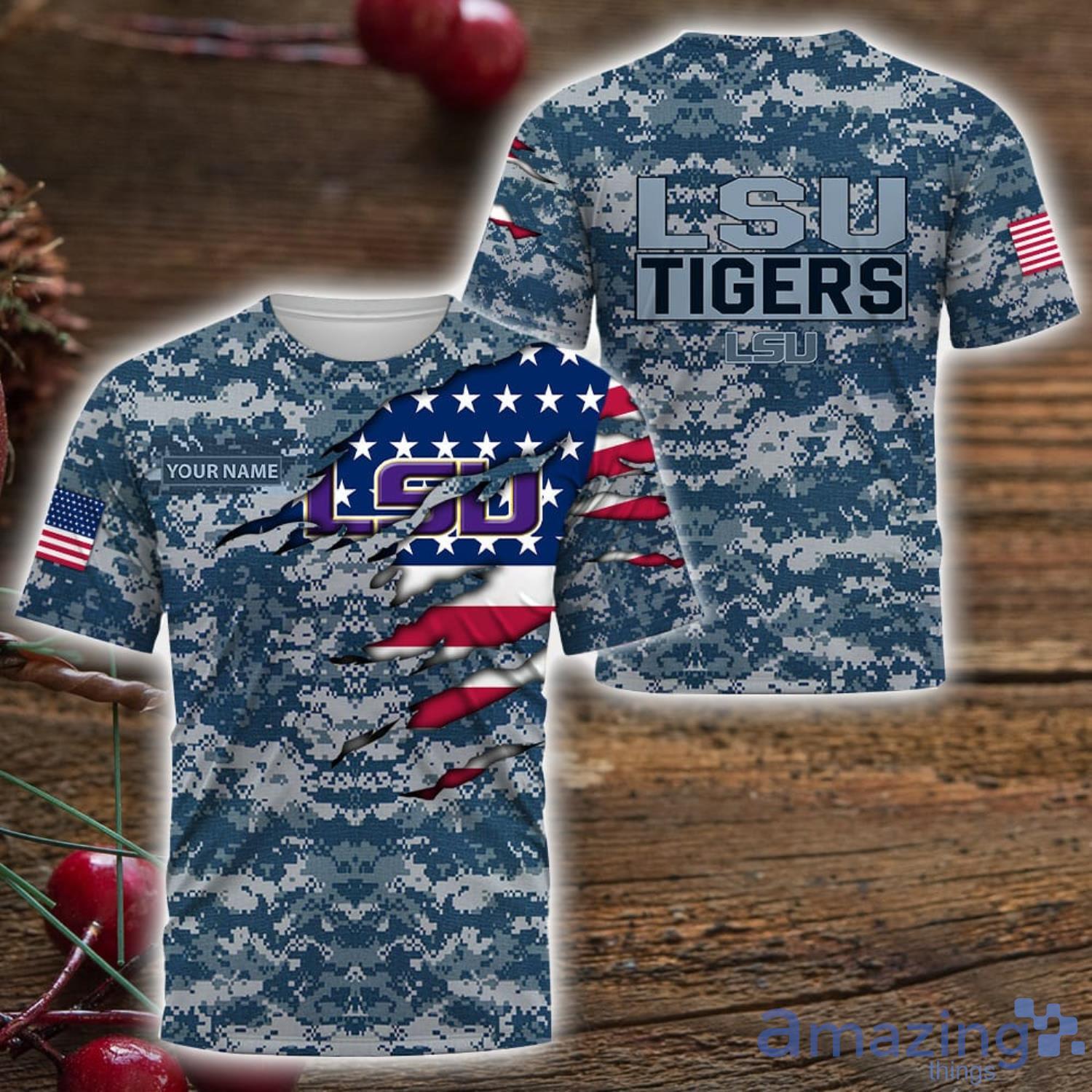 LSU Tigers Custom Name T Shirt Hoodie Sweatshirt Camo US. Navy For men and Women image LSU Tigers-Custom Name T-Shirt Hoodie Sweatshirt Camo US. Navy For men and Women Product Photo 3