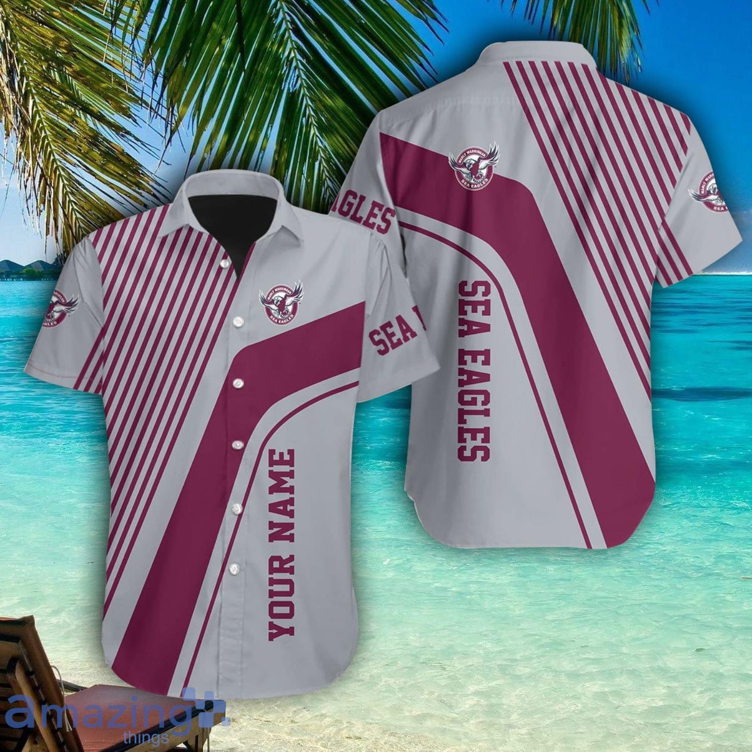 Manly Warringah Sea Eagles Personalized Name Hawaiian Shirt Summer Team Shirt image Manly Warringah Sea Eagles Personalized Name Hawaiian Shirt Summer Team Shirt Product Photo 1