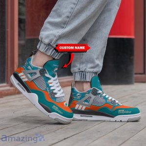 Miami Dolphins Logo Team Printed Personalized Name Air Jordan 4 Sneakers Men Women Sneakers Product Photo 2