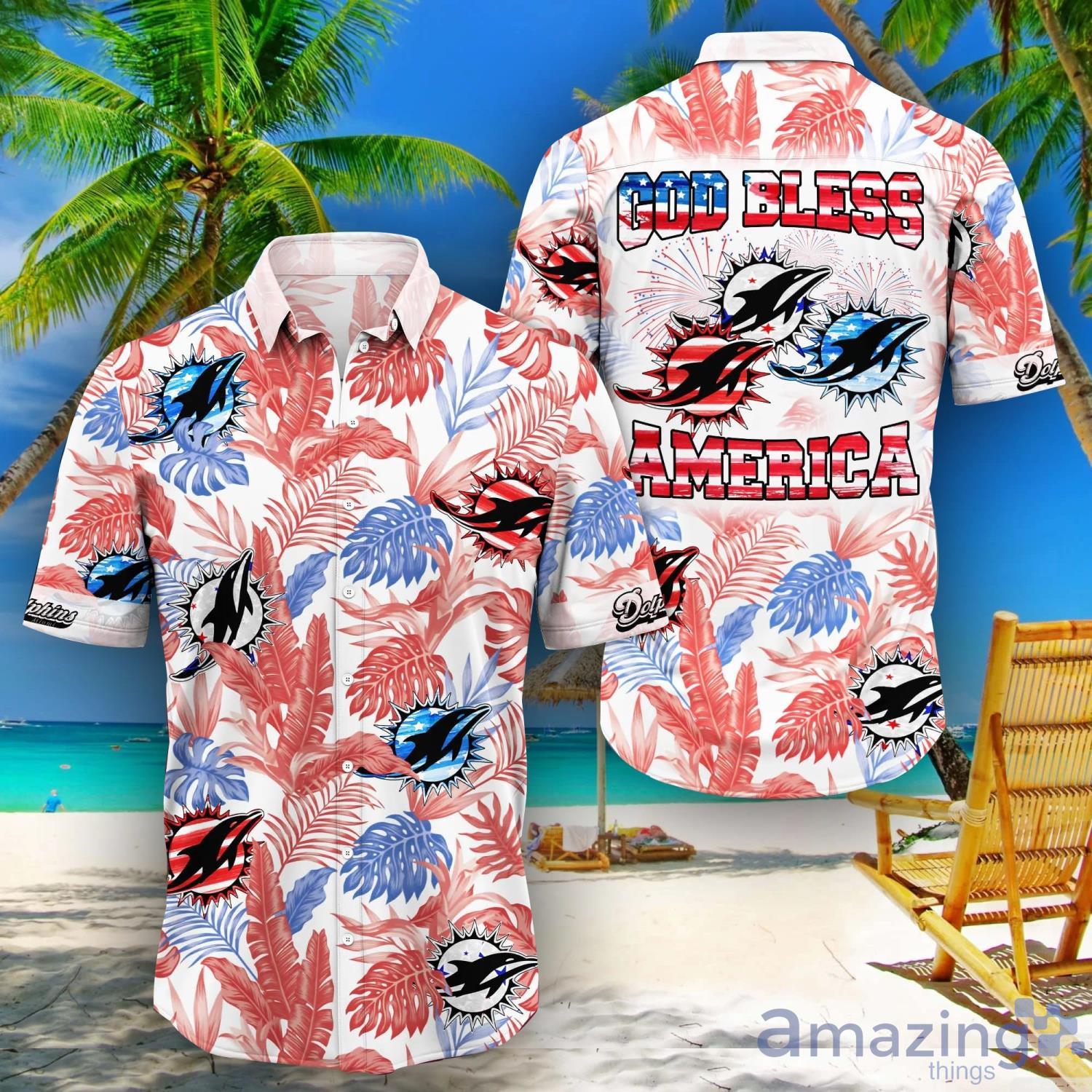 Miami Dolphins NFL God Bless America Hawaiian Shirt Product Photo 1