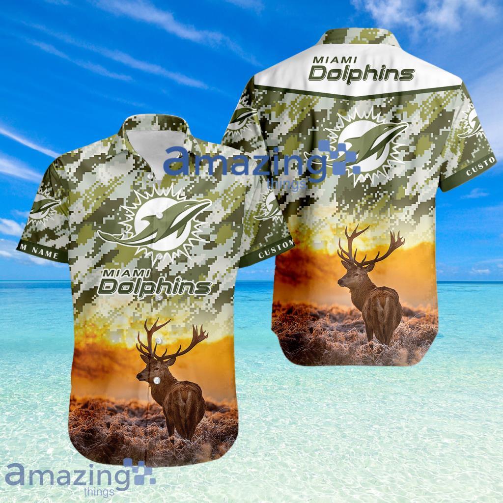 Miami Dolphins NFL Team Sport Deer Hunting Camouflage Pattern Hawaiian Shirt New Design Product Photo 1
