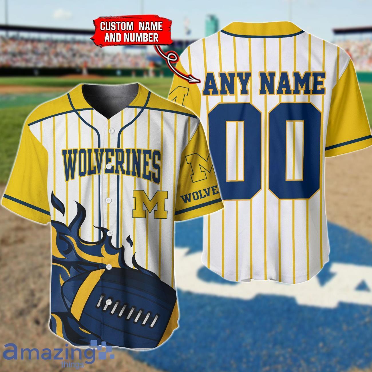 Michigan Wolverines Custom Name And Number Baseball Jersey Shirt NCAA Fans Gift image Michigan Wolverines Custom Name And Number Baseball Jersey Shirt NCAA Fans Gift Product Photo 1