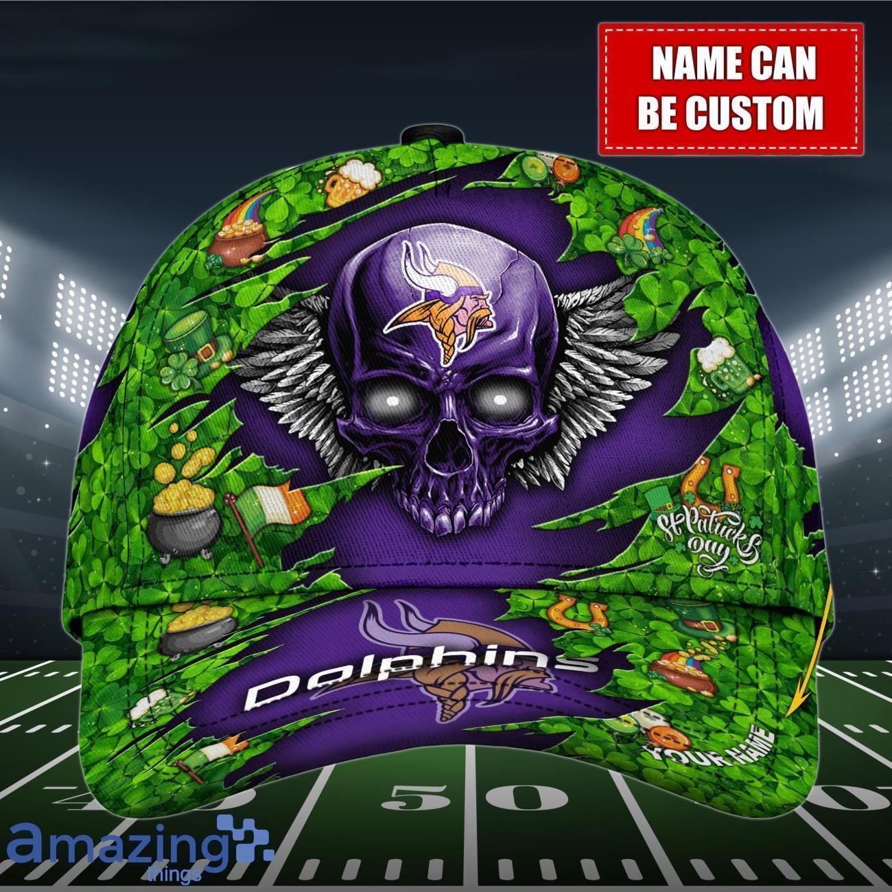 Minnesota Vikings NFLNFL Cap 3D Skull Patrick's Day Custom Name For Men Women image Minnesota Vikings NFLNFL Cap 3D Skull Patrick's Day Custom Name For Men Women